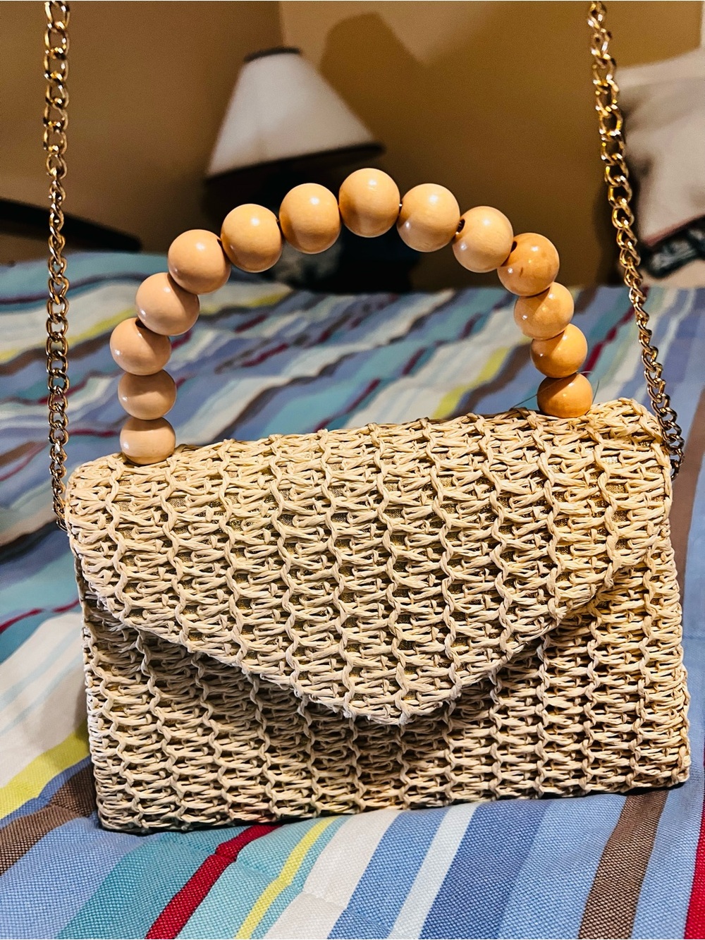 Savannah Natural Straw Mini Bag with Wooden Bead Handle - Picture 6 of 6